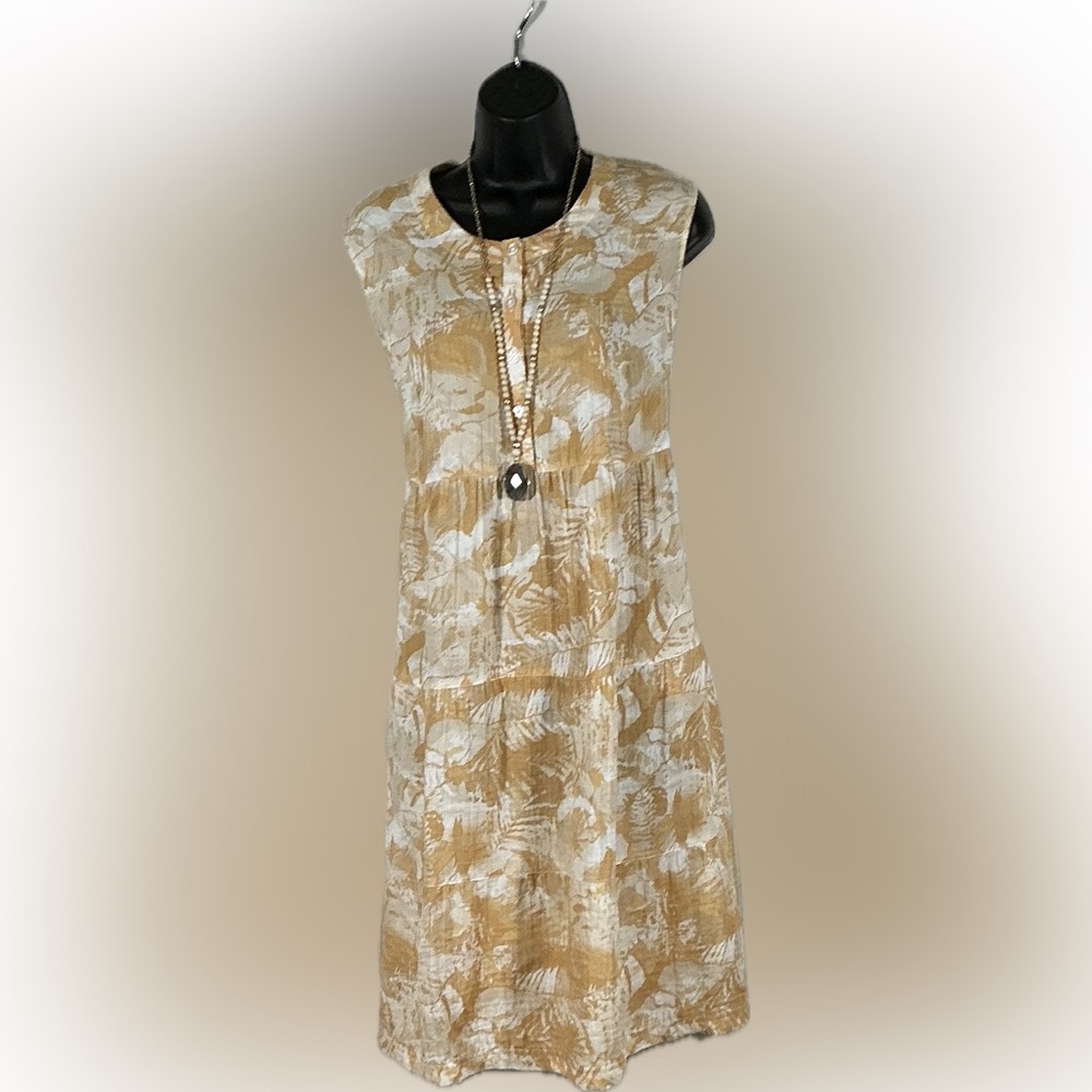 Columbia Mustard White Floral Sleeveless Midi Dress Size Medium